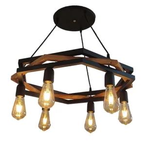 آویز شش شعله چوب و فلز رهام نور، مدل R-516